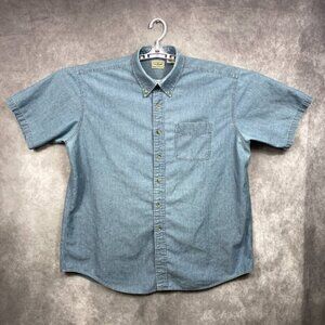L.L. BEAN Button Down Shirt Mens XL Blue Chambray Short Sleeve Gorpcore Outdoors